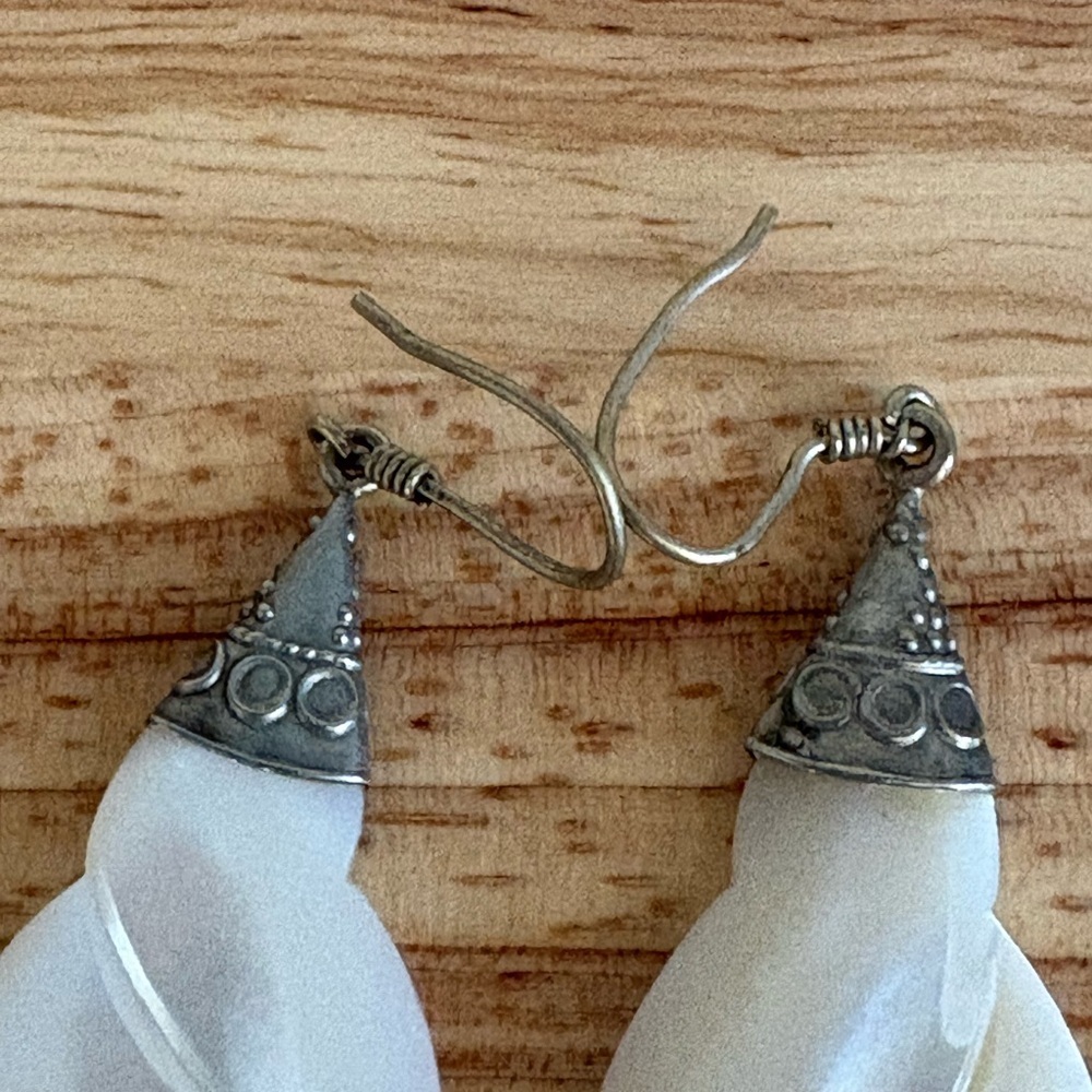 Vintage Carved Mother of Pearl Spiral Wing Drop Earrings - Picture 15 of 15